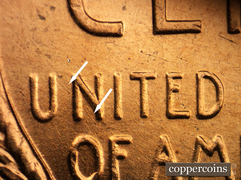 Die-stage B marker on 1958D•1MM•021 (1958 Repunched Mint Mark).