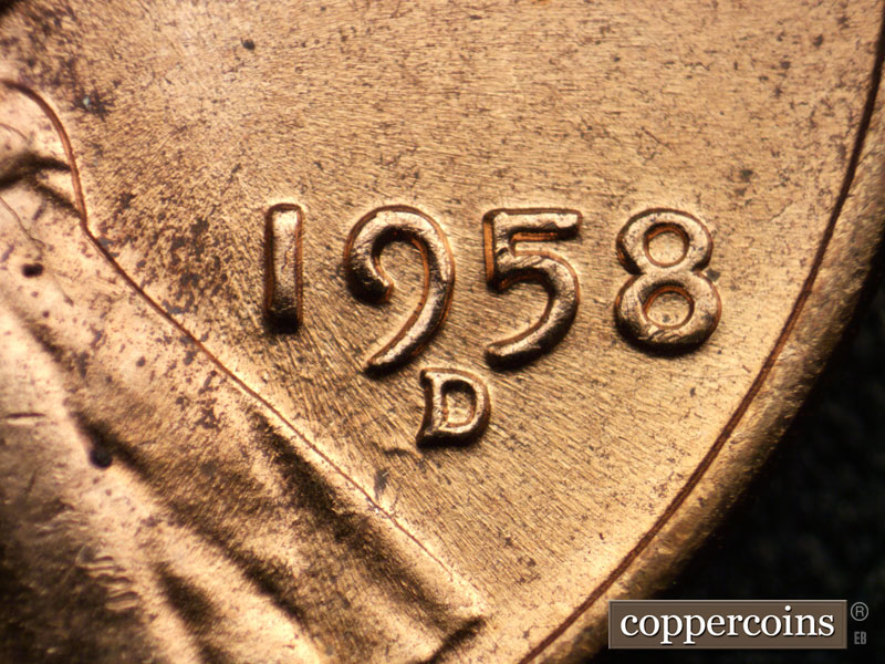 Die-stage C marker on 1958D•1MM•021 (1958 Repunched Mint Mark).
