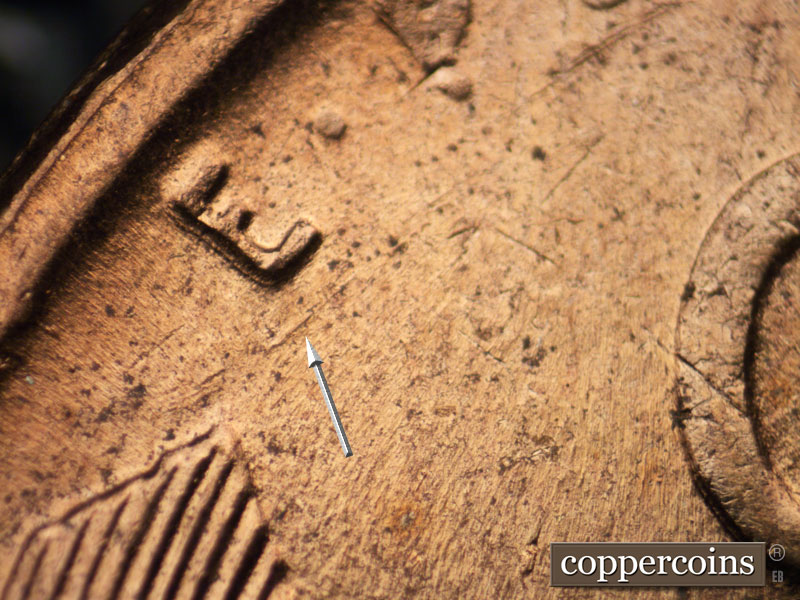 Die-stage C marker on 1958D•1MM•021 (1958 Repunched Mint Mark).