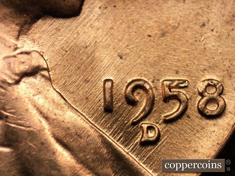 Die-stage B marker on 1958D•1MM•023 (1958 Repunched Mint Mark).