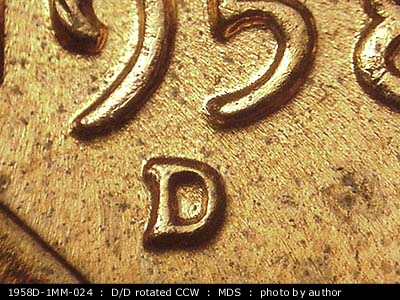 1958 Lincoln cent obverse, CopperCoins die 1958D•1MM•024.