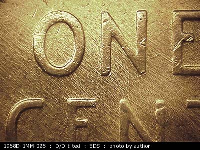 Die-stage A marker on 1958D•1MM•025 (1958 Repunched Mint Mark).