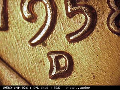 Die-stage A marker on 1958D•1MM•026 (1958 Repunched Mint Mark).