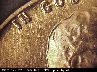 Die-stage A marker on 1958D•1MM•026 (1958 Repunched Mint Mark).