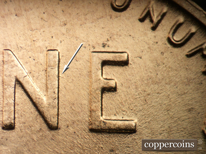 Die-stage B marker on 1958D•1MM•026 (1958 Repunched Mint Mark).