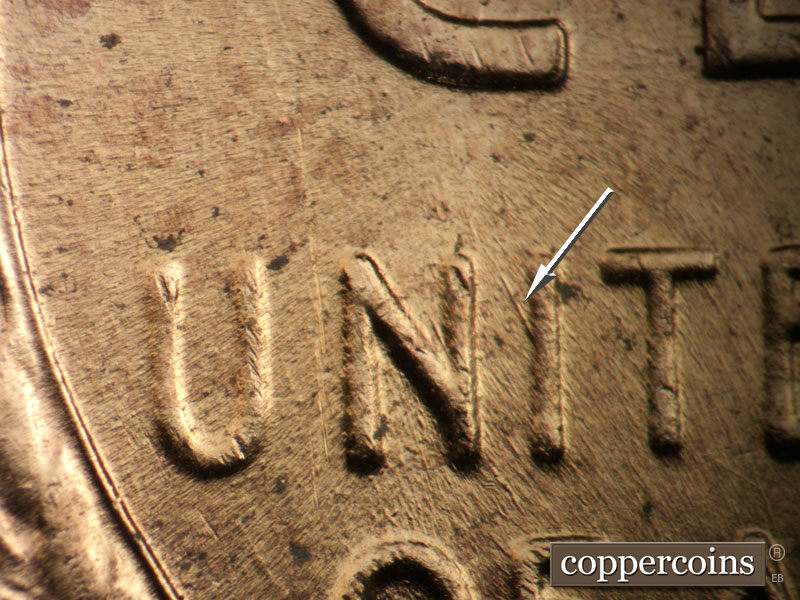 Die-stage B marker on 1958D•1MM•026 (1958 Repunched Mint Mark).