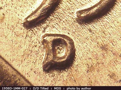 1958 Lincoln cent obverse, CopperCoins die 1958D•1MM•027.