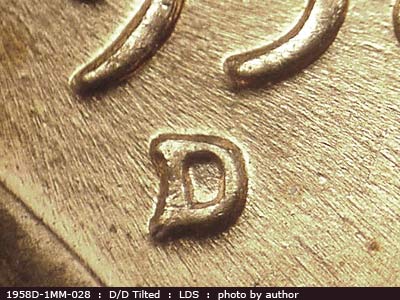 Die-stage C marker on 1958D•1MM•028 (1958 Repunched Mint Mark).