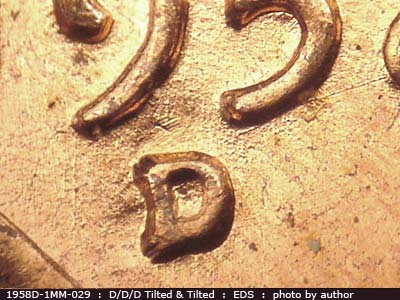 Die-stage A marker on 1958D•1MM•029 (1958 Repunched Mint Mark).
