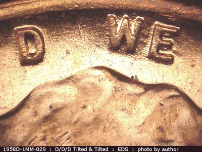 Die-stage A marker on 1958D•1MM•029 (1958 Repunched Mint Mark).