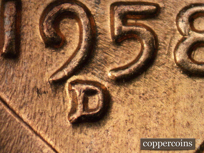 Die-stage C marker on 1958D•1MM•030 (1958 Repunched Mint Mark).