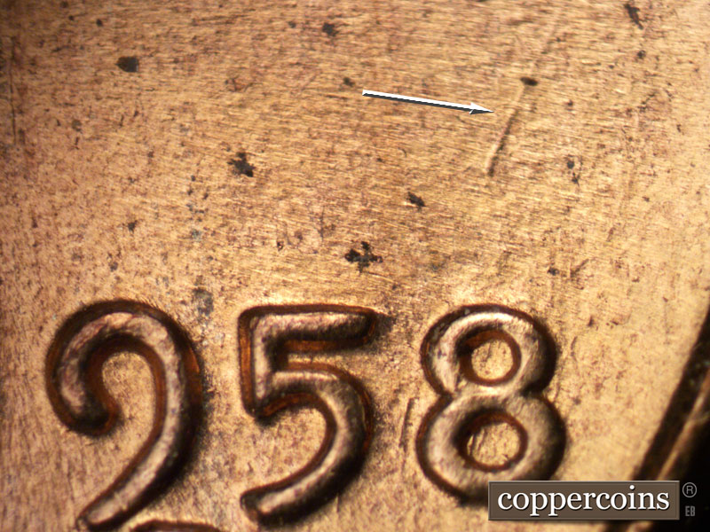 Die-stage C marker on 1958D•1MM•030 (1958 Repunched Mint Mark).