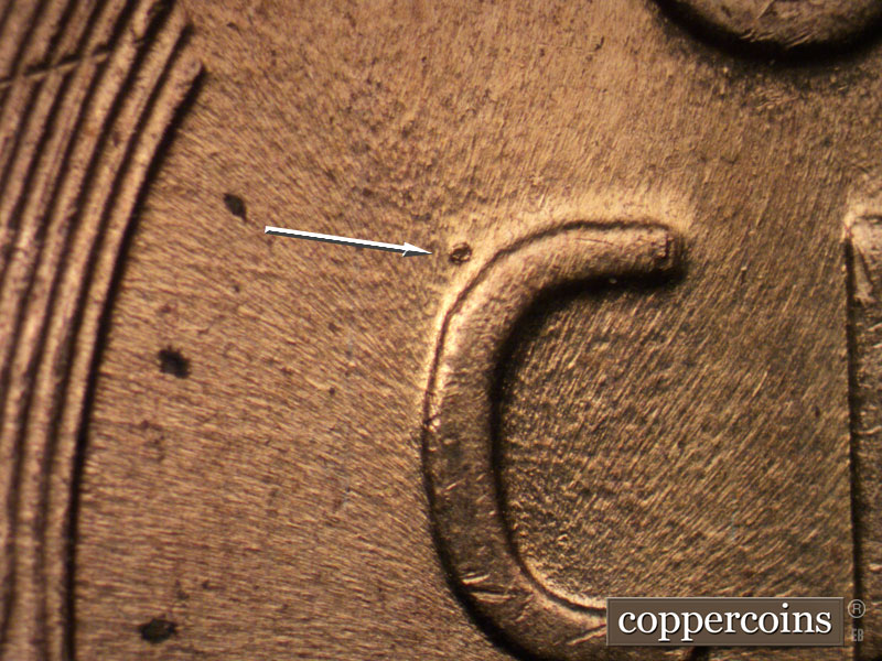 Die-stage C marker on 1958D•1MM•030 (1958 Repunched Mint Mark).
