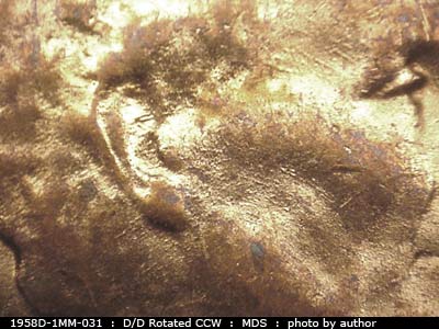 Die-stage B marker on 1958D•1MM•031 (1958 Repunched Mint Mark).