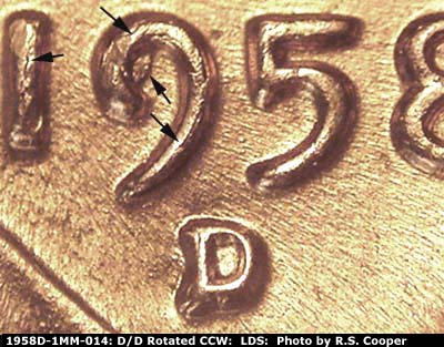 Die-stage C marker on 1958D•1MM•031 (1958 Repunched Mint Mark).