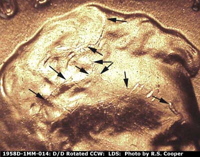 Die-stage C marker on 1958D•1MM•031 (1958 Repunched Mint Mark).