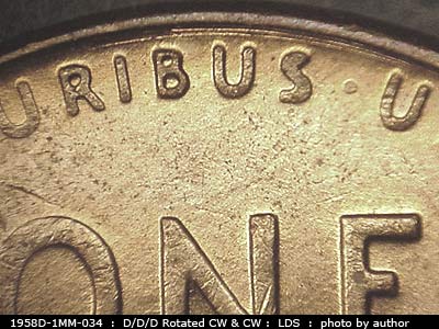 Die-stage C marker on 1958D•1MM•034 (1958 Repunched Mint Mark).