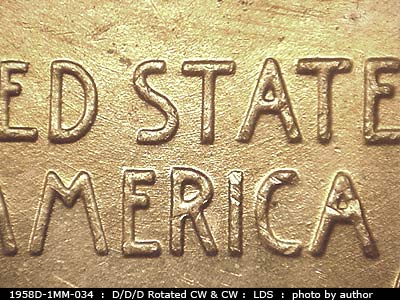 Die-stage C marker on 1958D•1MM•034 (1958 Repunched Mint Mark).