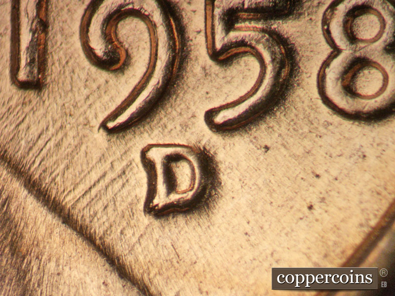 Die-stage C marker on 1958D•1MM•035 (1958 Repunched Mint Mark).