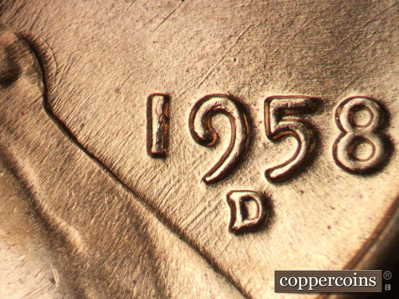 Die-stage C marker on 1958D•1MM•035 (1958 Repunched Mint Mark).