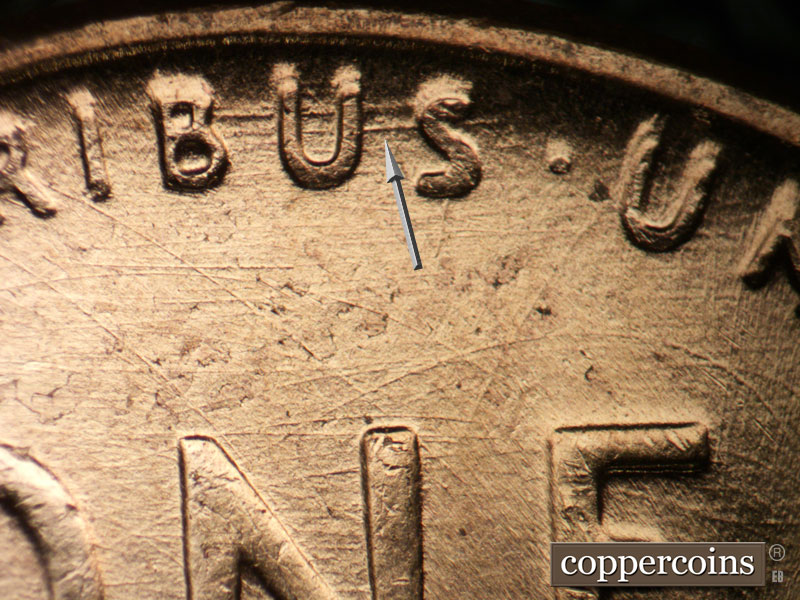 Die-stage C marker on 1958D•1MM•035 (1958 Repunched Mint Mark).