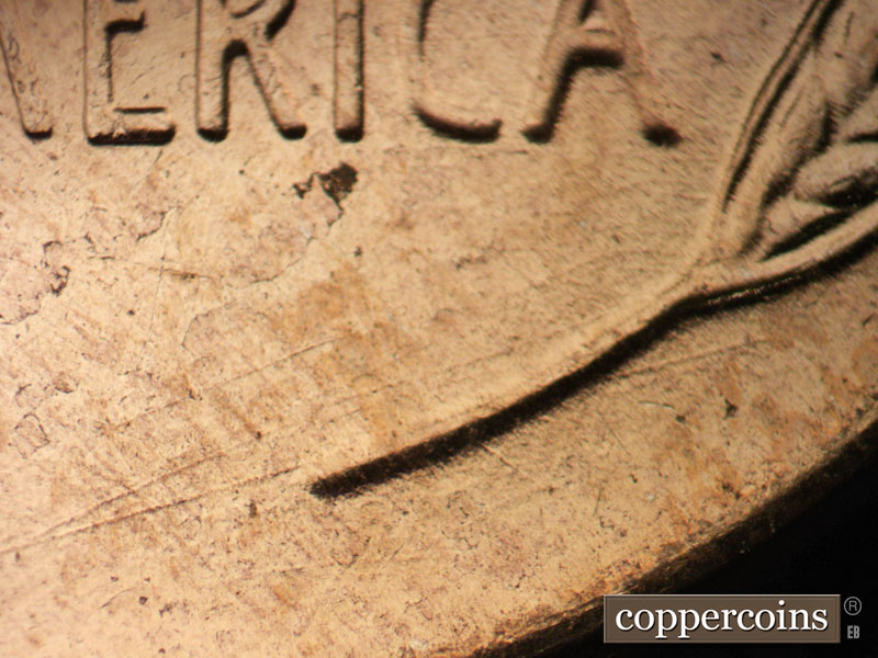 Die-stage C marker on 1958D•1MM•035 (1958 Repunched Mint Mark).