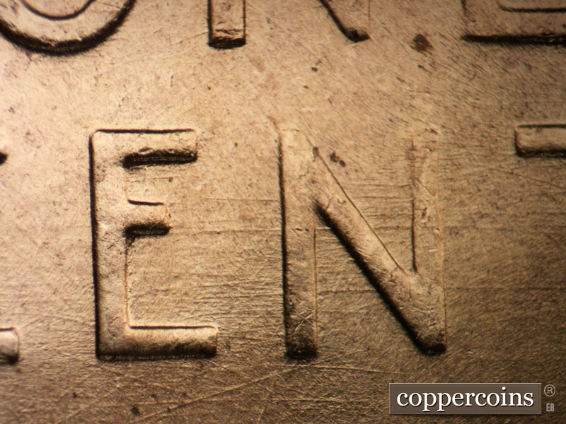 Die-stage C marker on 1958D•1MM•035 (1958 Repunched Mint Mark).