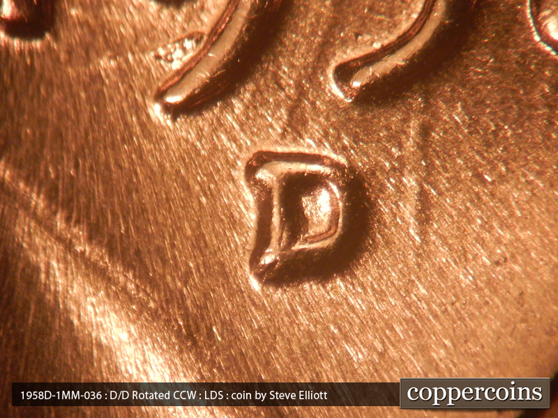 Die-stage C marker on 1958D•1MM•036 (1958 Repunched Mint Mark).