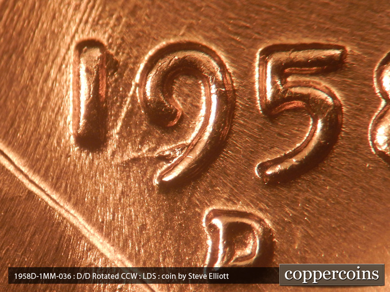 Die-stage C marker on 1958D•1MM•036 (1958 Repunched Mint Mark).