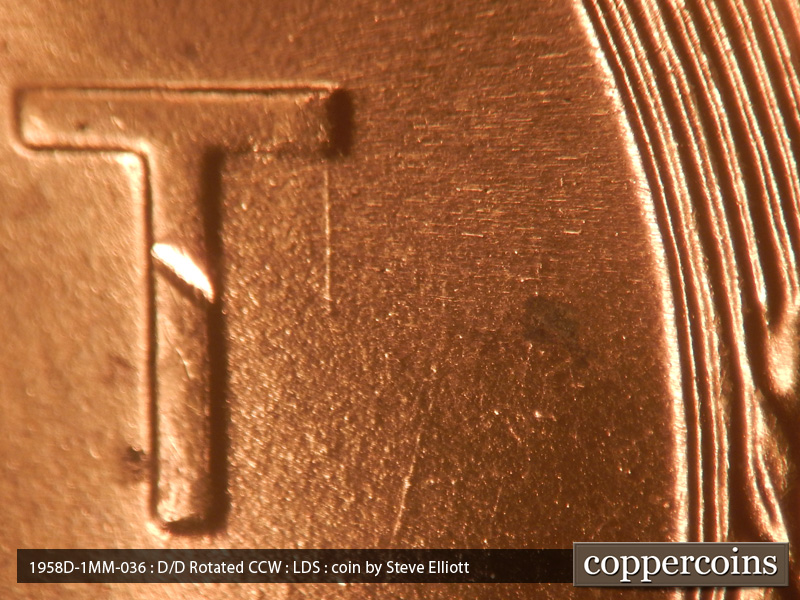 Die-stage C marker on 1958D•1MM•036 (1958 Repunched Mint Mark).