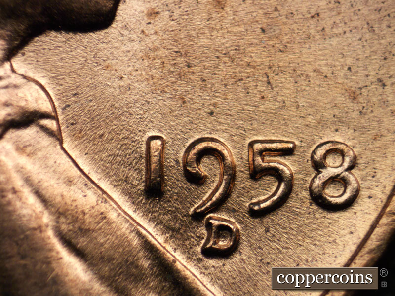 Die-stage B marker on 1958D•1MM•037 (1958 Repunched Mint Mark).