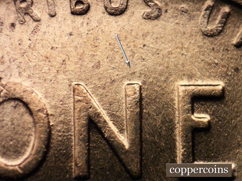 Die-stage B marker on 1958D•1MM•037 (1958 Repunched Mint Mark).