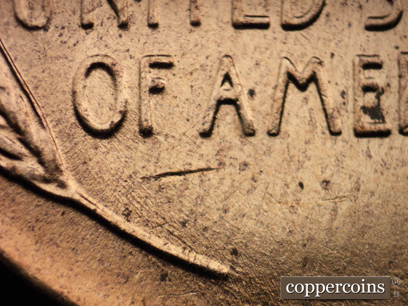 Die-stage B marker on 1958D•1MM•037 (1958 Repunched Mint Mark).