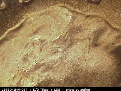 Die-stage C marker on 1958D•1MM•037 (1958 Repunched Mint Mark).