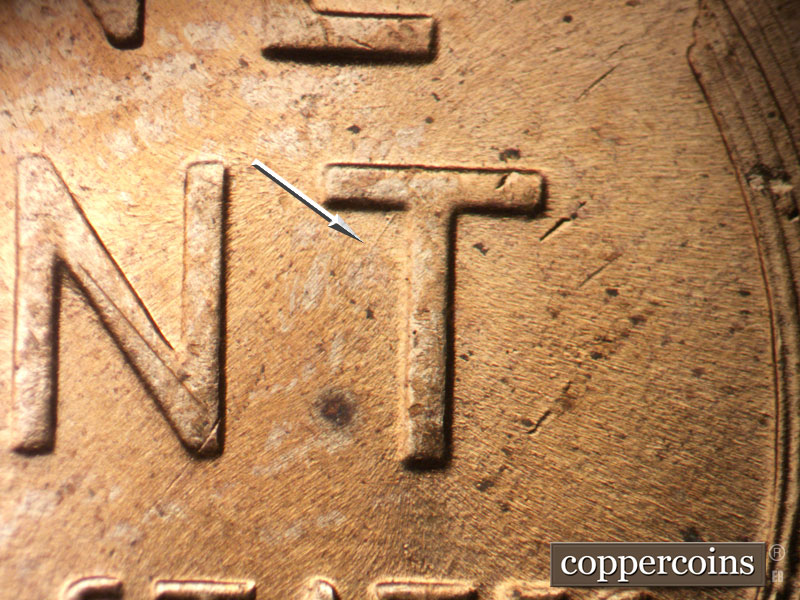 Die-stage B marker on 1958D•1MM•039 (1958 Repunched Mint Mark).