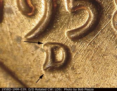 Die-stage C marker on 1958D•1MM•039 (1958 Repunched Mint Mark).
