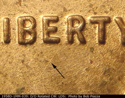 Die-stage C marker on 1958D•1MM•039 (1958 Repunched Mint Mark).