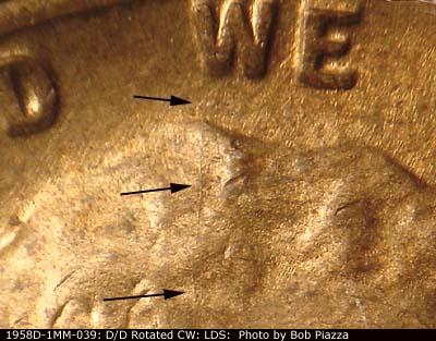Die-stage C marker on 1958D•1MM•039 (1958 Repunched Mint Mark).