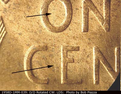 Die-stage C marker on 1958D•1MM•039 (1958 Repunched Mint Mark).