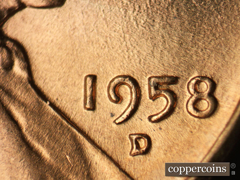 Die-stage B marker on 1958D•1MM•040 (1958 Repunched Mint Mark).