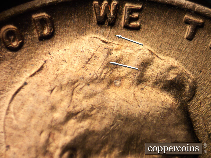 Die-stage B marker on 1958D•1MM•044 (1958 Repunched Mint Mark).