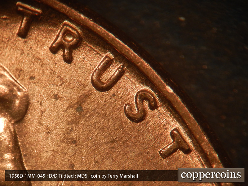 Die-stage B marker on 1958D•1MM•045 (1958 Repunched Mint Mark).