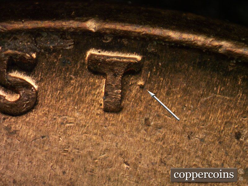 Die-stage B marker on 1958D•1MM•046 (1958 Repunched Mint Mark).