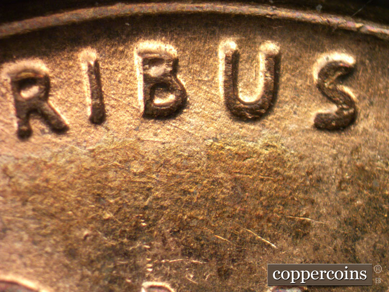 Die-stage B marker on 1958D•1MM•046 (1958 Repunched Mint Mark).