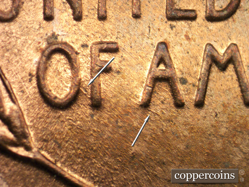 Die-stage B marker on 1958D•1MM•046 (1958 Repunched Mint Mark).