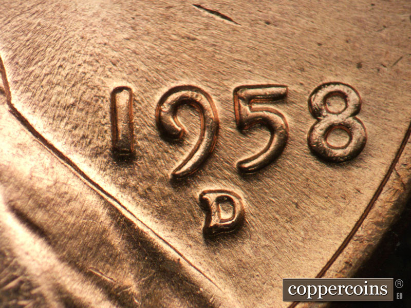 Die-stage B marker on 1958D•1MM•047 (1958 Repunched Mint Mark).