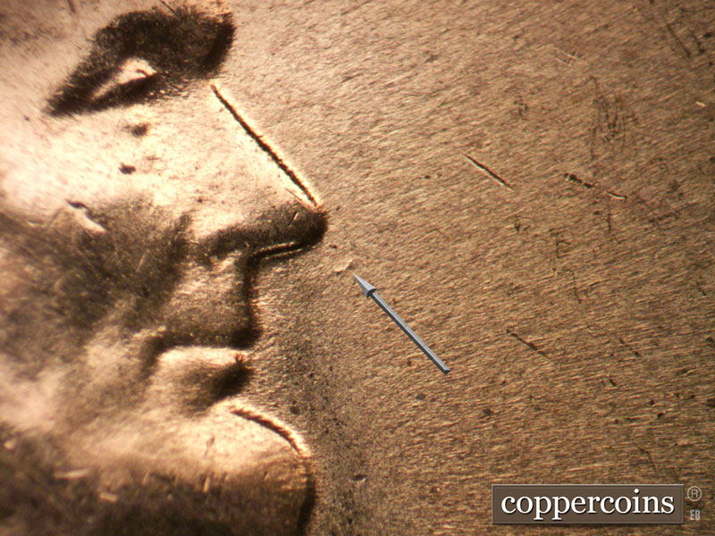 Die-stage B marker on 1958D•1MM•047 (1958 Repunched Mint Mark).