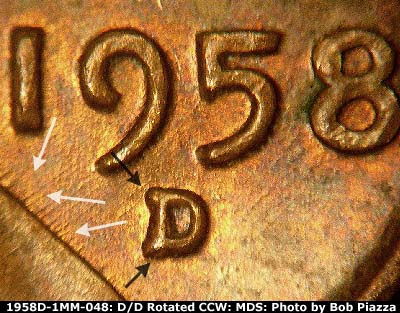 1958 Lincoln cent obverse, CopperCoins die 1958D•1MM•048.