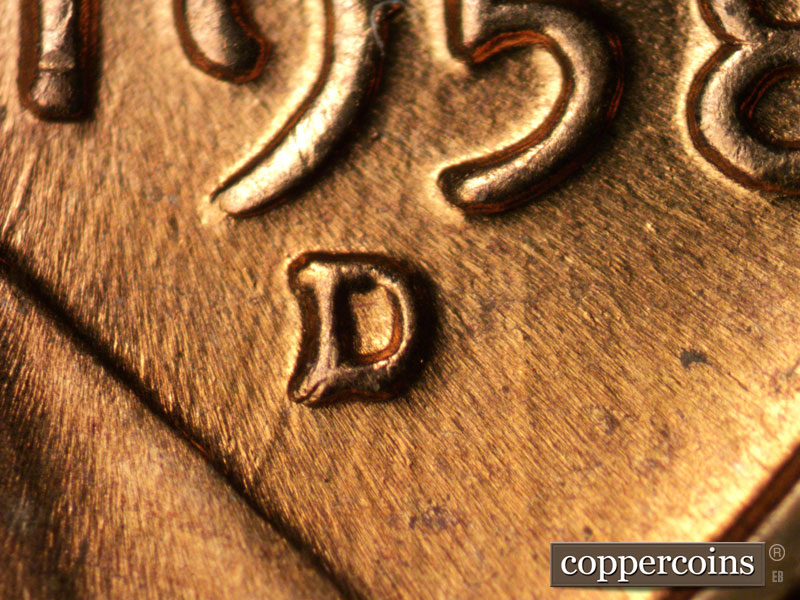 Die-stage C marker on 1958D•1MM•050 (1958 Repunched Mint Mark).