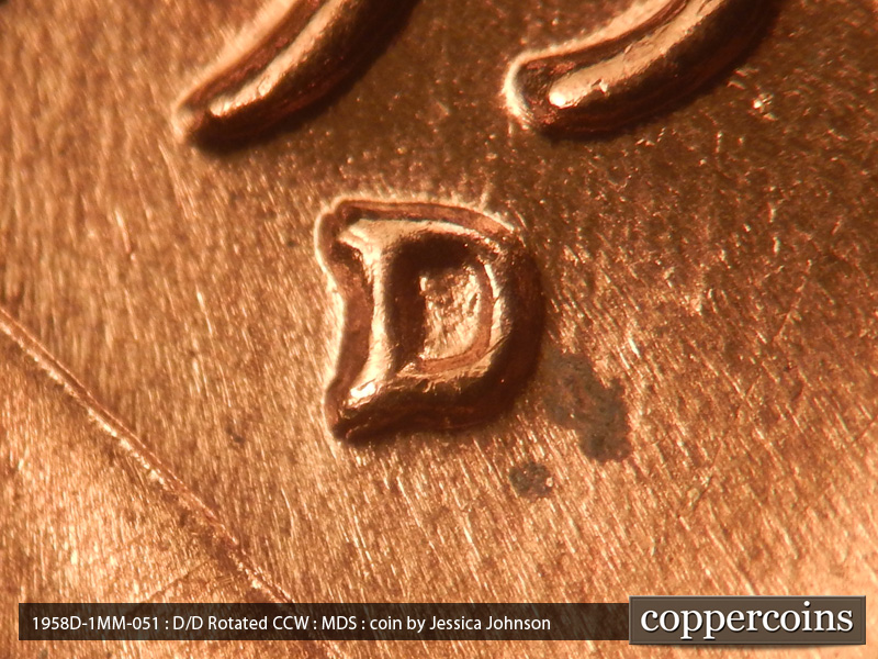 1958 Lincoln cent obverse, CopperCoins die 1958D•1MM•051.